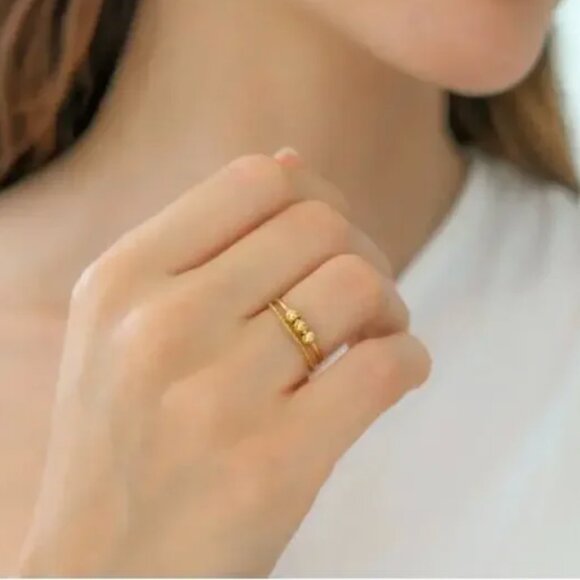 Mint & Lilly Gold Color Dainty Stackable Beaded Fidget Ring Set women's 7 - Picture 2 of 2